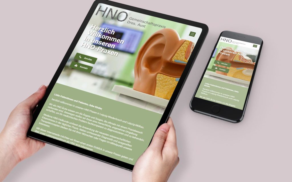 HNO-Aust_moderne-Ärtze-Webseite-mit-Elementor_Responsive-Ansicht-Tablet-und-Smartphone